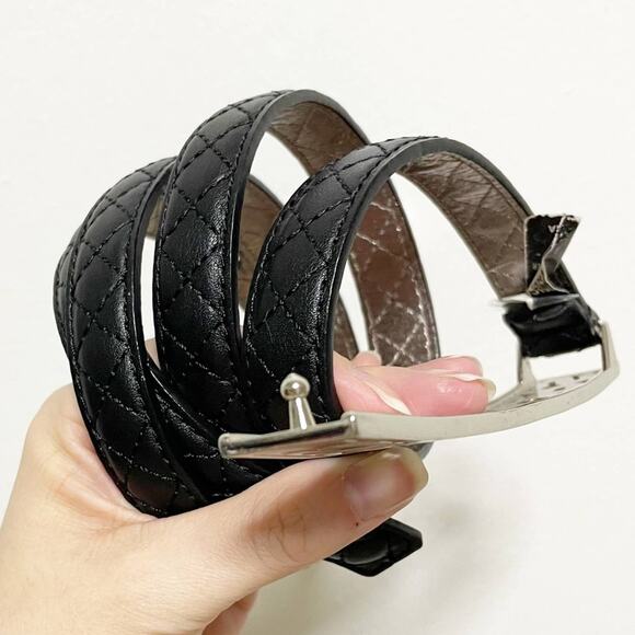 Michael Kors Black Stitched Leather Silver Hardware Belt main image 5